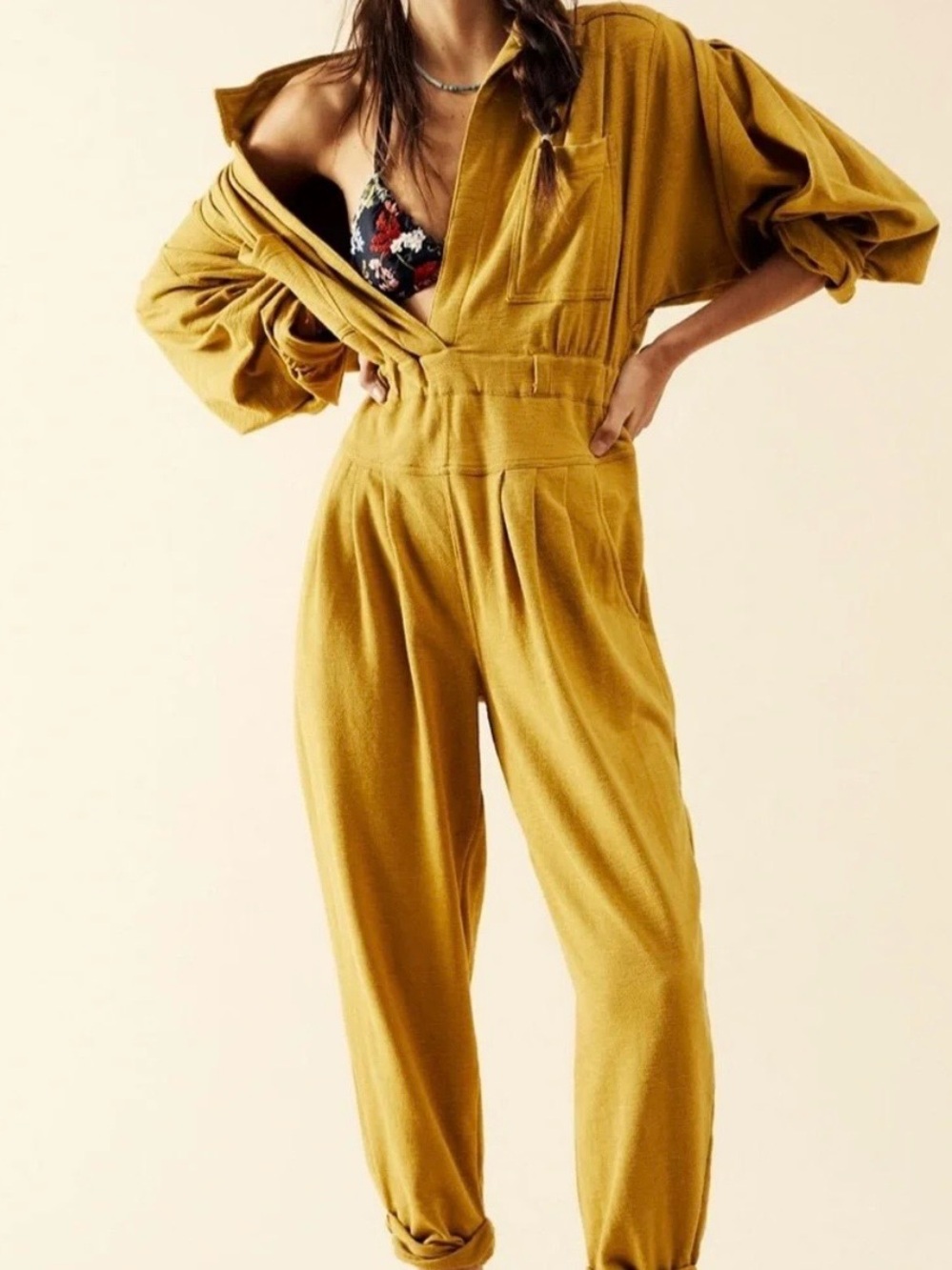 Free People FP Beach Faye Jumpsuit One Piece Glistening Gold sz M